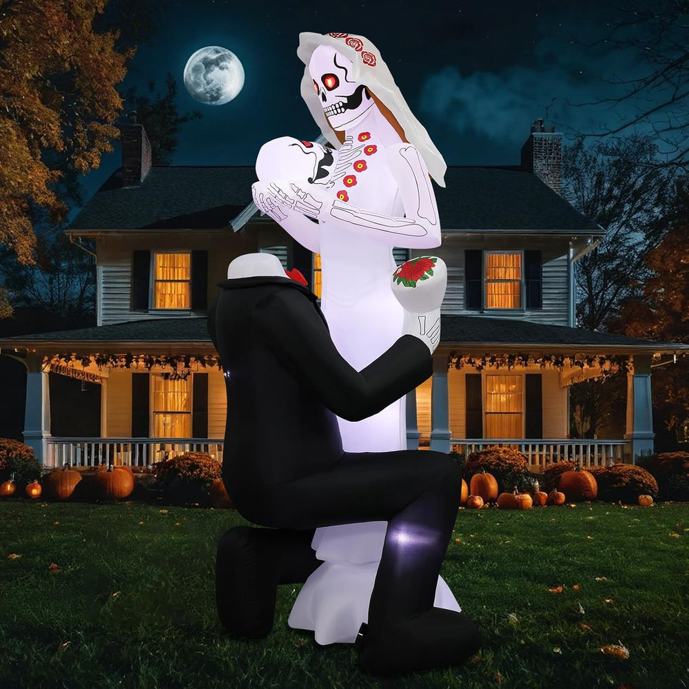 Halloween Inflatables Giant 8Ft Tall Skeleton Couple Day of The Dead Outdoor ...