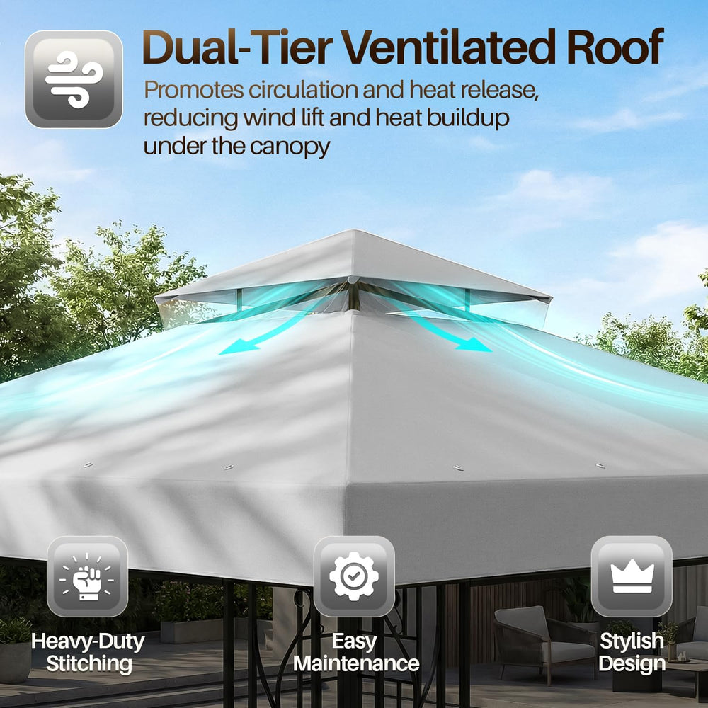 Flexzion Gazebo Cover Replacement Canopy Top 10x10 Ft (3m x 3m) - Double Tier...
