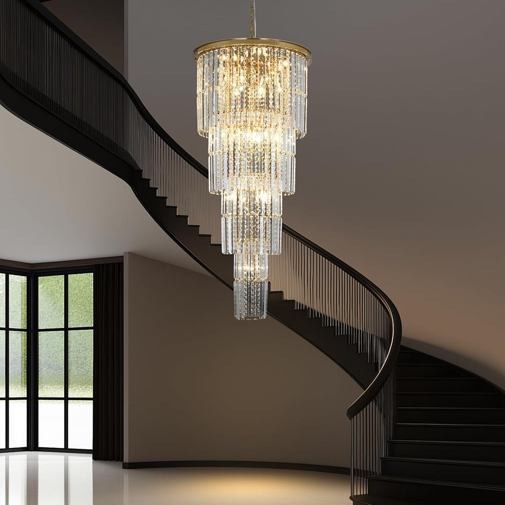 Gold Long Crystal Chandelier for High Ceiling, H49 inch Modern Large Chandeli...