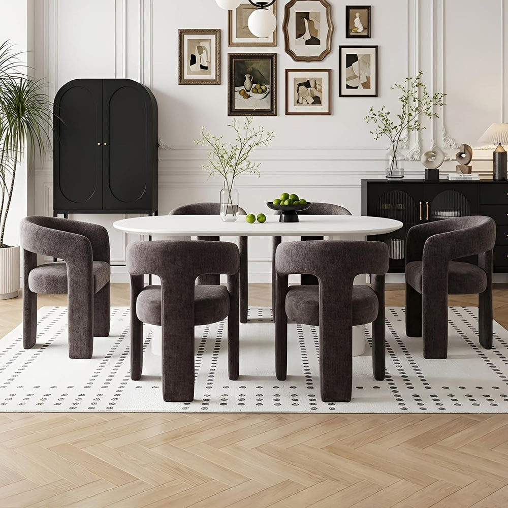 Modern Chenille Dining Chairs Set of 6, Upholstered Barrel Chairs with Arms C...