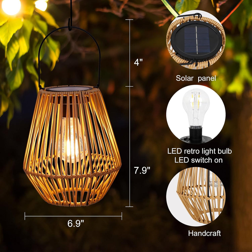Livinlarge Solar Lanterns Outdoor Waterproof,Wicker Solar Lantern 2 Pack | Gi...