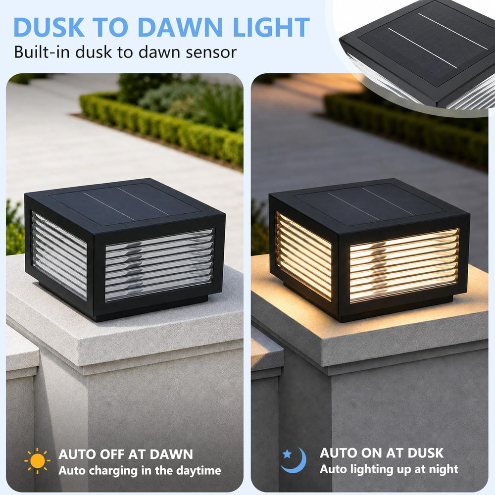 Solar Post Lights Outdoor, 9.8" Square Large Column Light with RC