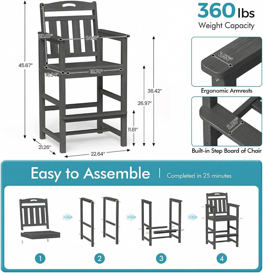 Ciokea Bar Height Adirondack Chair, 380lbs Heavy Duty Tall Bar Chair Patio St...