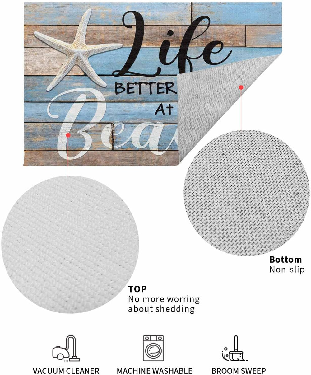 Front Door Mat Indoor Outdoor Entrance, Life is Better at The Beach Starfish ...