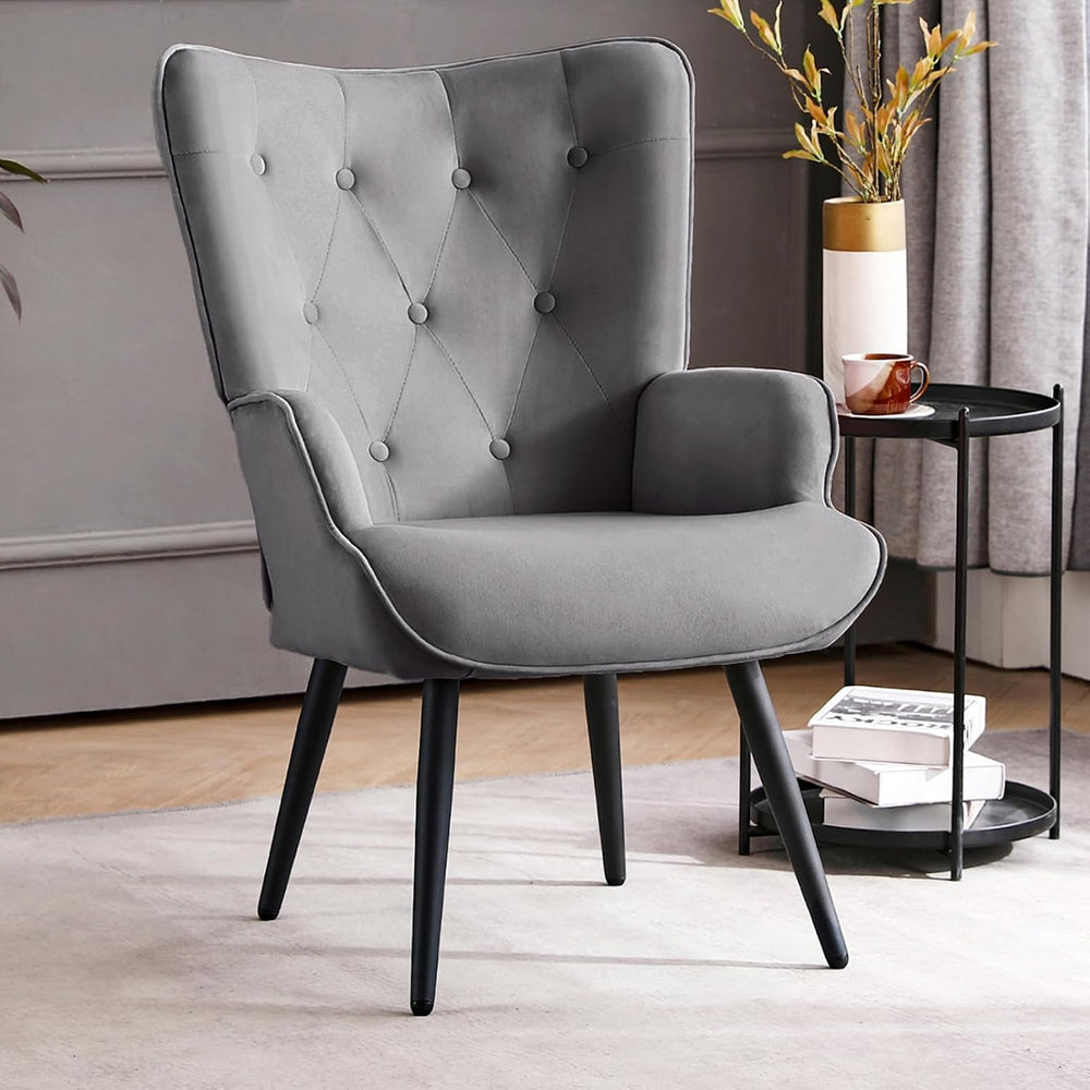 Furniliving Modern Accent Chair, Velvet Tufted Button Wingback Chair Upholste...