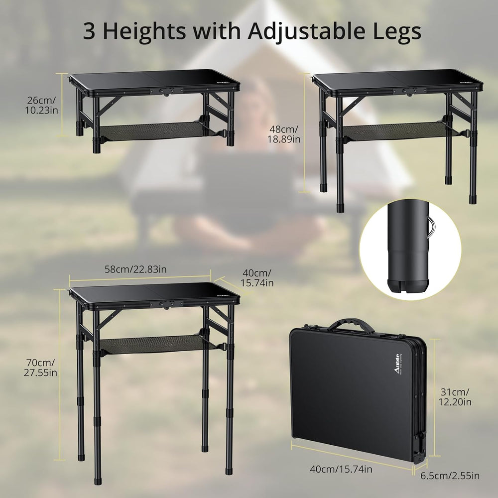 Anbte 2 ft Small Folding Table, 3 Adjustable Height for Camping, 23" X 1...