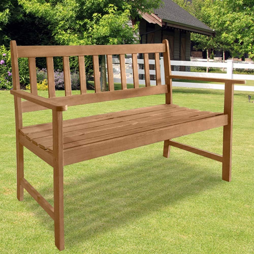 Dkeli Patio Wood Bench Park Garden Outdoor Bench with Armrests Sturdy Acacia ...