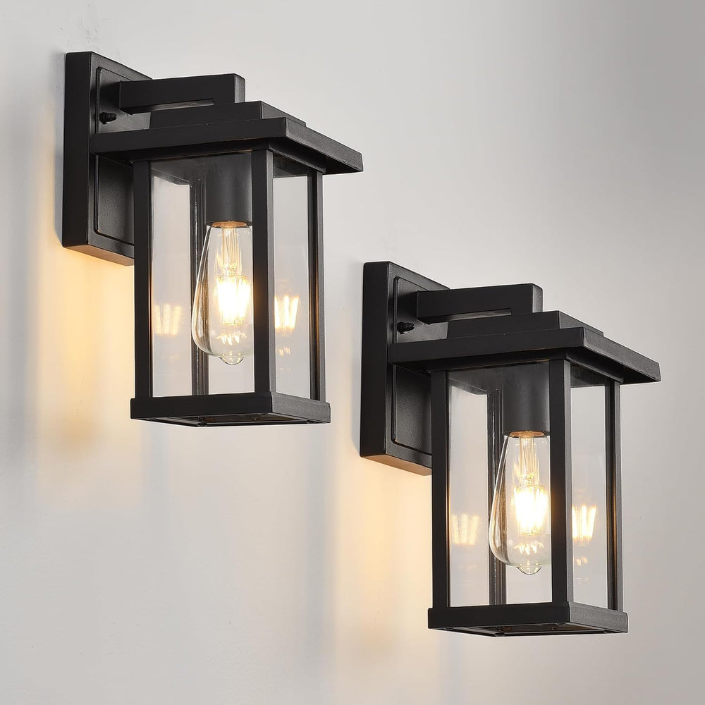 Outdoor Wall Light Modern Exterior Black Wall Mount Lanterns 2-Pack