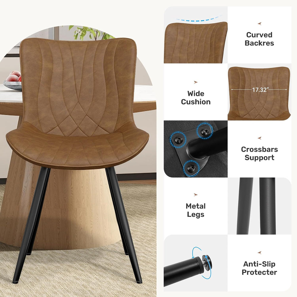 Dining Chair Set of 2 PU Leather Dining Room Chairs Upholstered Comfy Dining ...