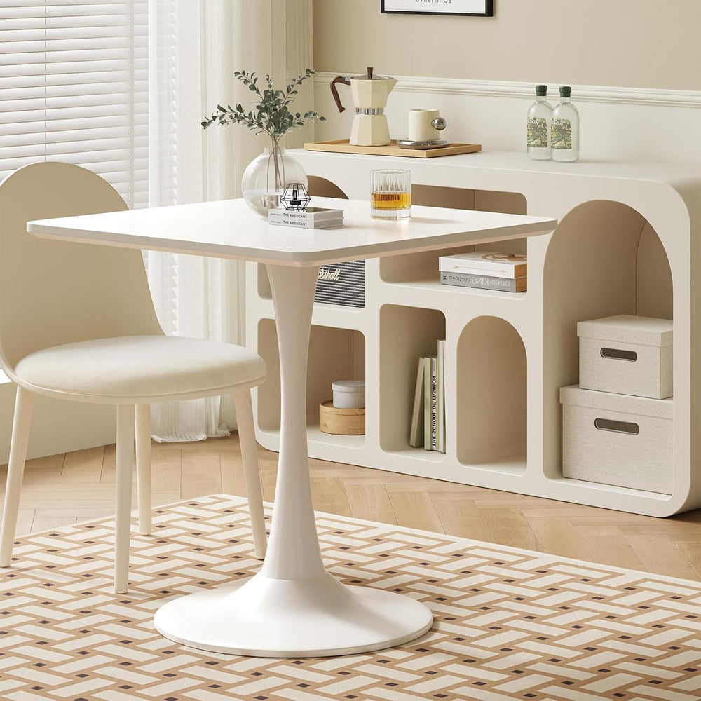 White Square Tulip Table for 2 Person, Modern 24 Inch Small Dining Table