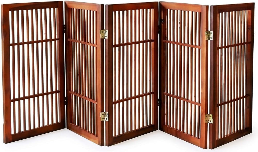 Urnporium Pet Dog Gate Freestanding, Strong Durable Folding Wooden Fence, Por...