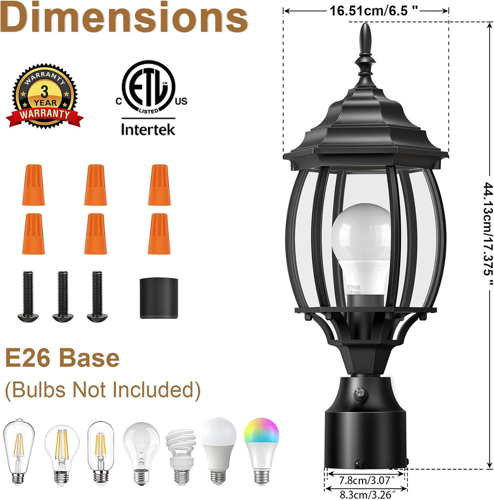 Redluck Large Dusk to Dawn Outdoor Post Light, Lamp Post Light Fixture