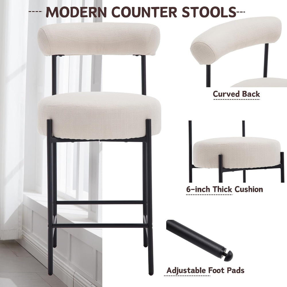 Shunzhi Beige Linen Counter Height Bar Stools Set of 4, Modern Boucle Barstoo...