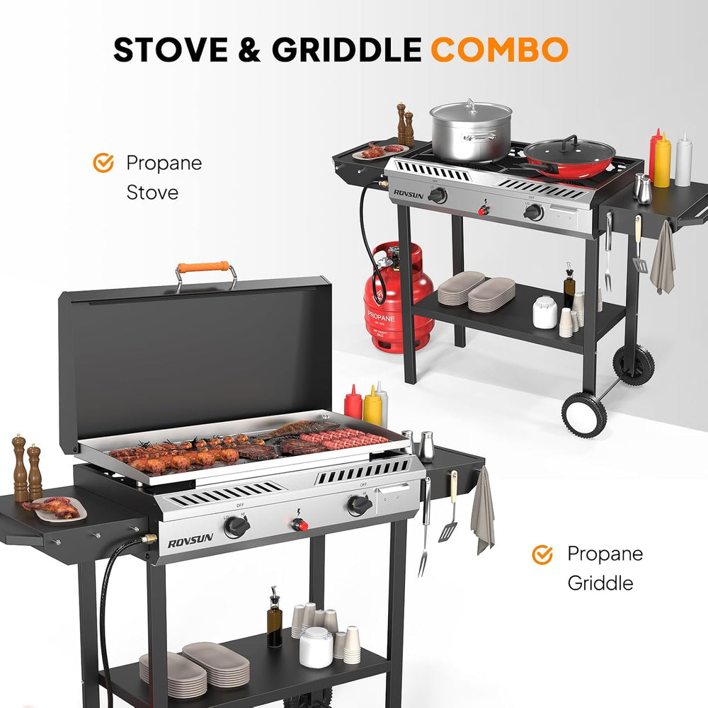 ROVSUN 2 Burner Propane Stove & 30'' Griddle Combo with Ignition ...