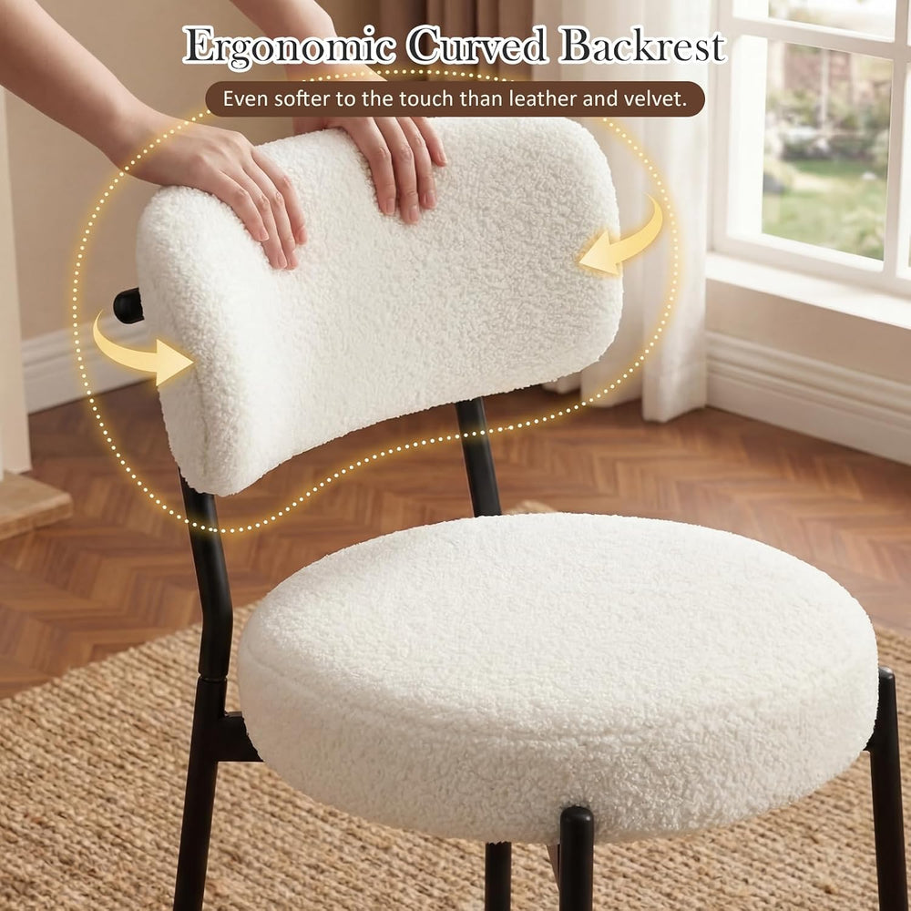 Bar Stools Set of 2, 26" White Boucle Fabric Kitchen Island Chairs