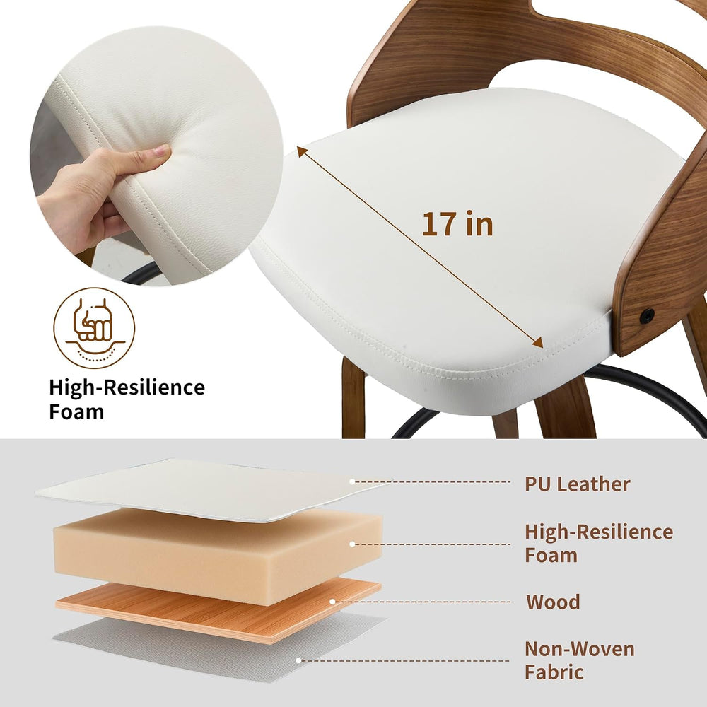 26" Swivel PU Leather Counter Height Bar Stools Set of 2, Low Back, Cream