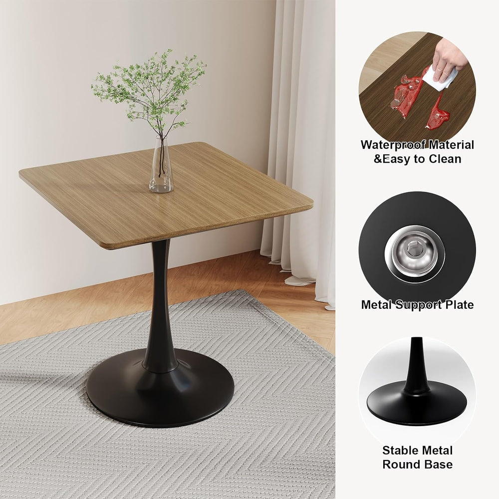 Walnut Square Tulip Table for 2, 24 Inch Small Dining Table with Pedestal