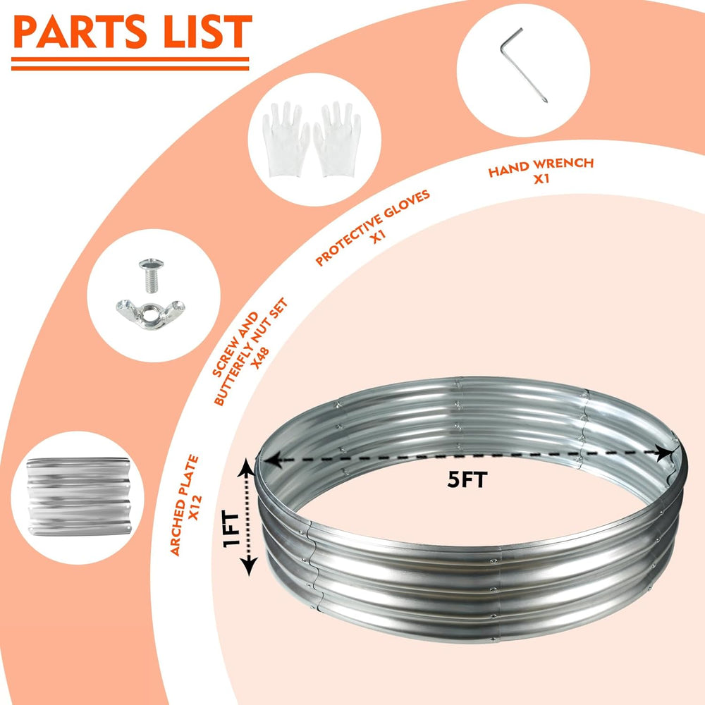 12 in Tall 60 Inch Diameter Round Galvanized Fire Pit Ring/Fire Ring Silver
