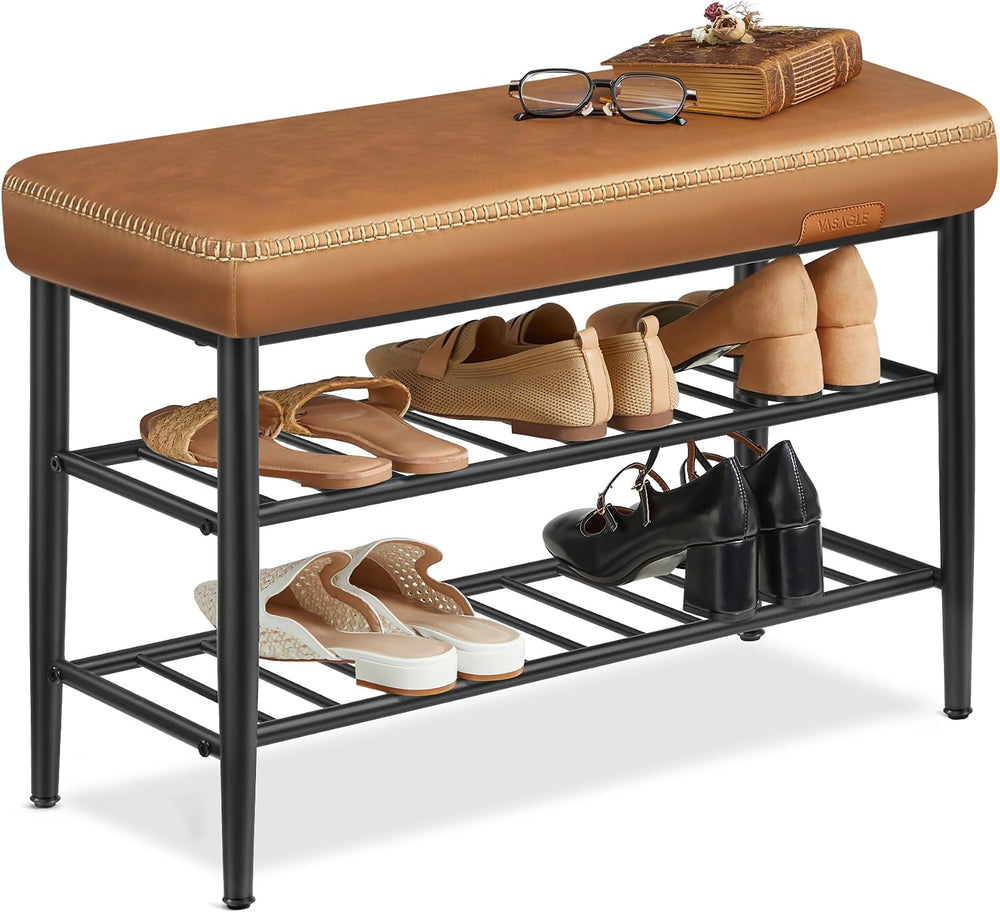 VASAGLE Shoe Bench, Synthetic Leather with Stitching, Loads 300 lb