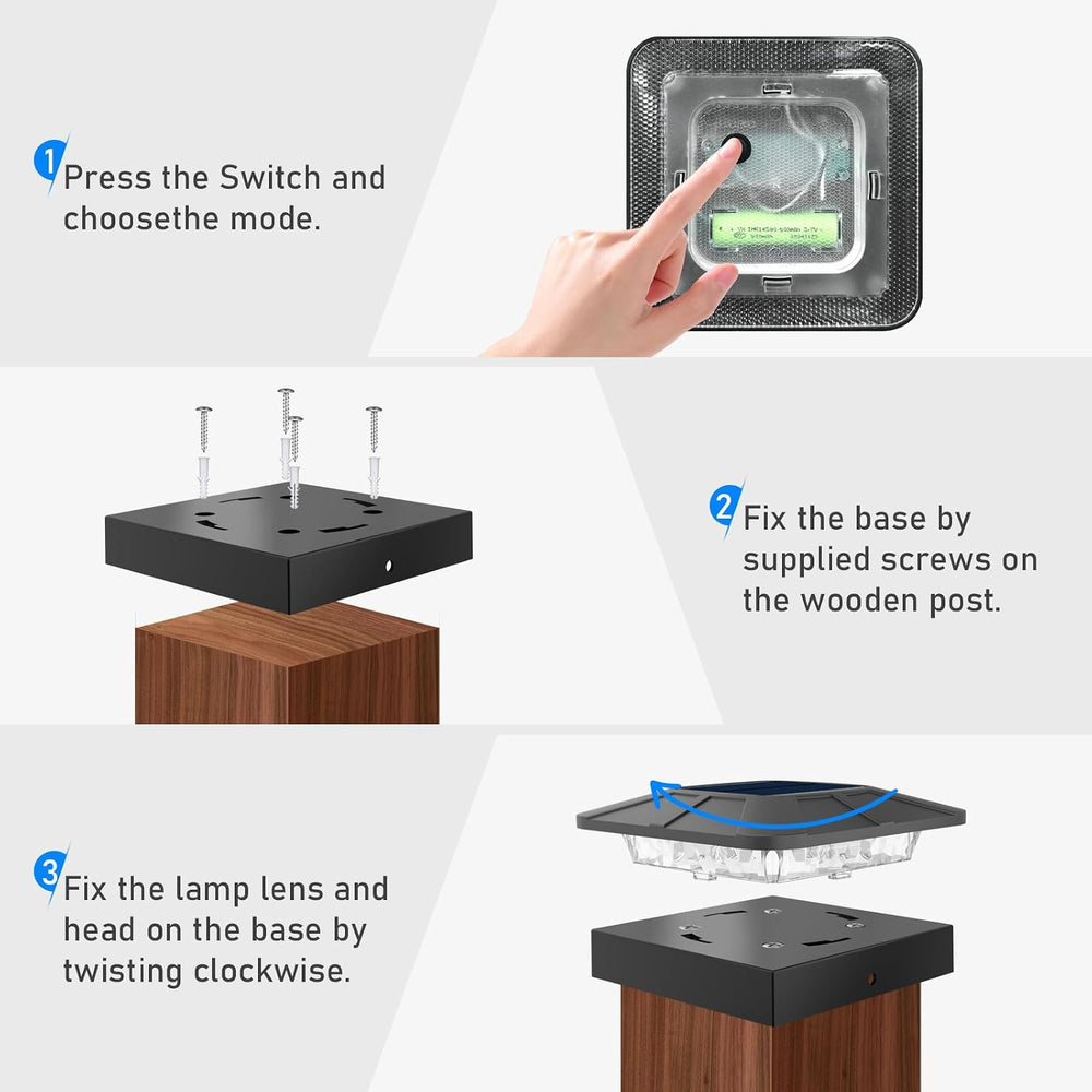 Peasur 12 Packs 4x4 Solar Post Cap Lights with 3 Lighting Modes