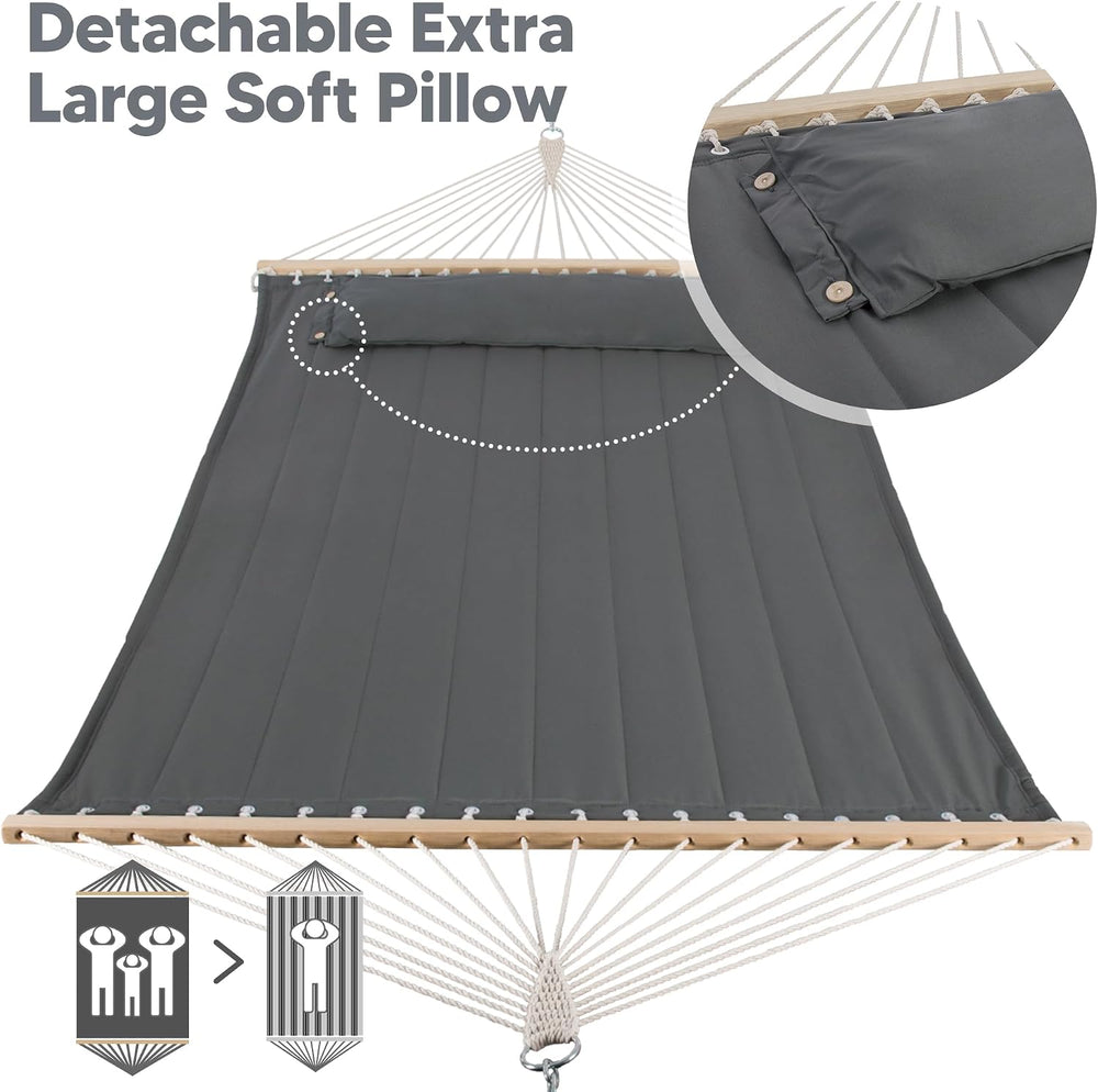 SUNCREAT Heavy Duty 2 Person Hammock for Indoor, Outdoor, Gray