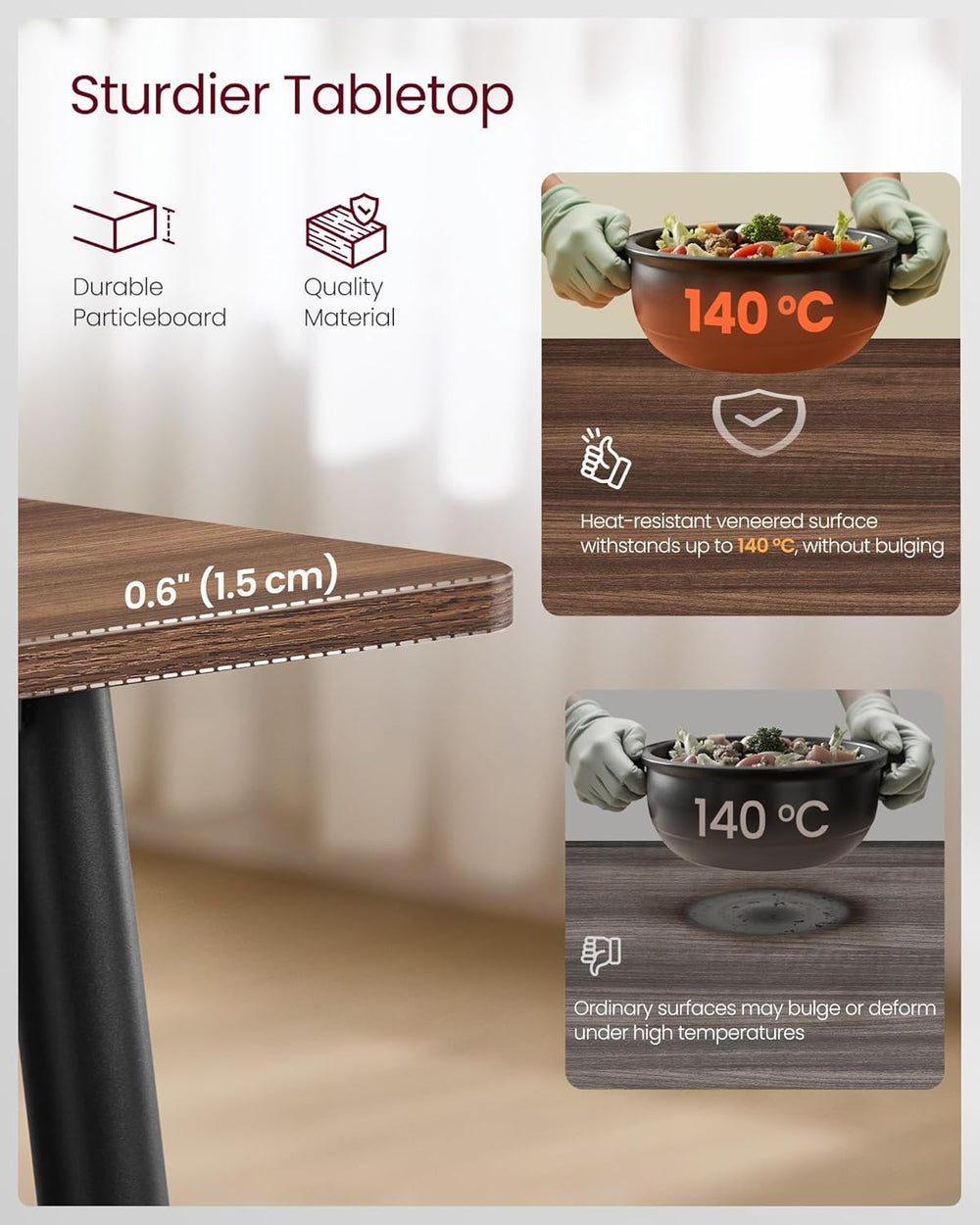 VASAGLE 55.1" Dining Table for 4-6 People, Modern Kitchen Table