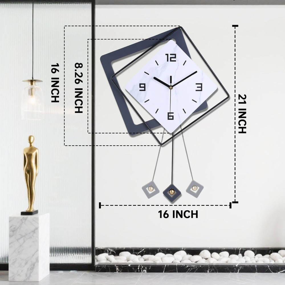 Wall Clock with Pendulum, Silent Quality Quartz Battery Operated, Metal Moder...