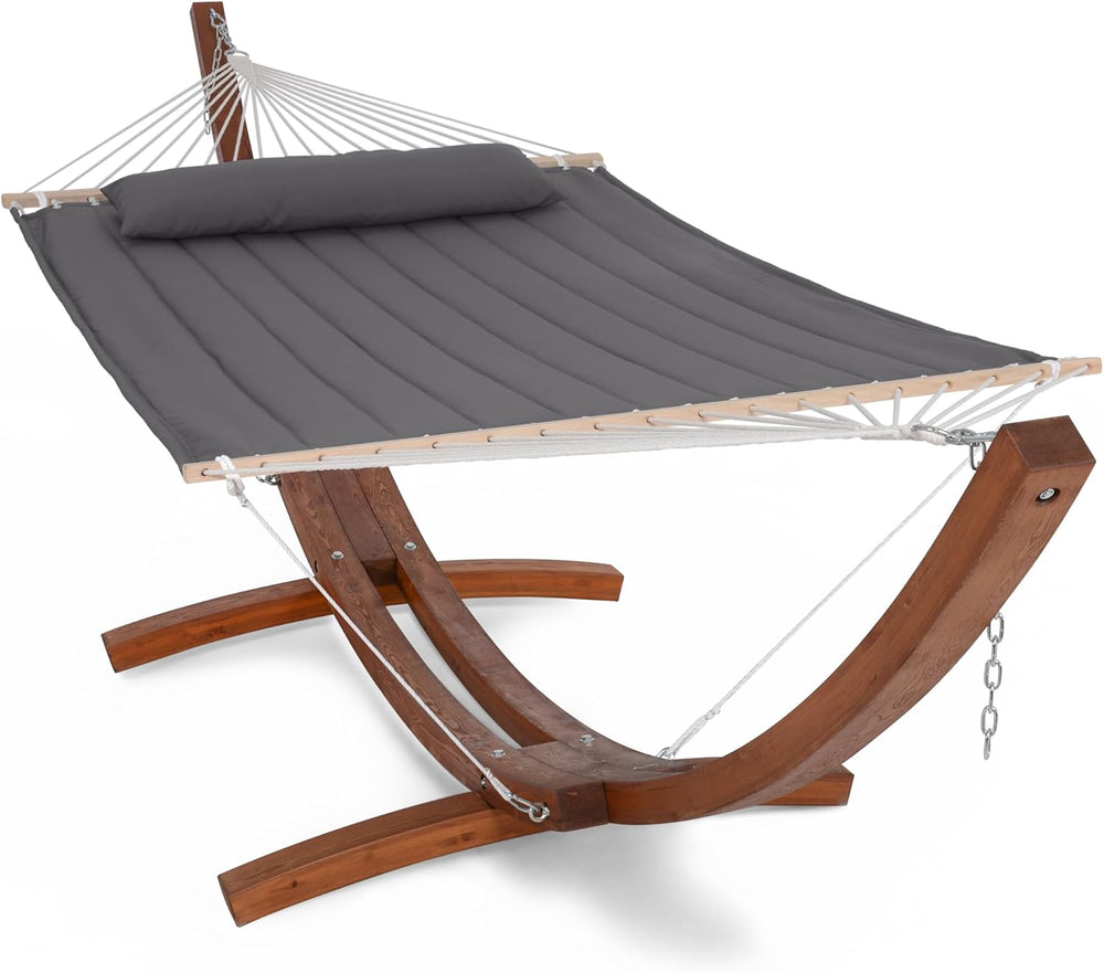 SUNCREAT Double Hammock with Wooden Stand, Dark Gray