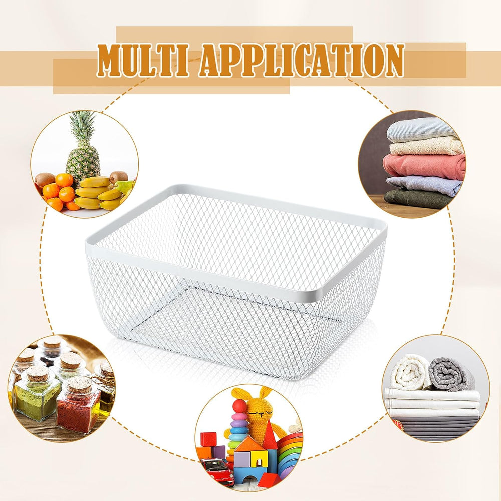 Tandefio 4 Pcs Metal Mesh Basket with Lid and Wooden Handle 9.65 x 7.68 Inch ...