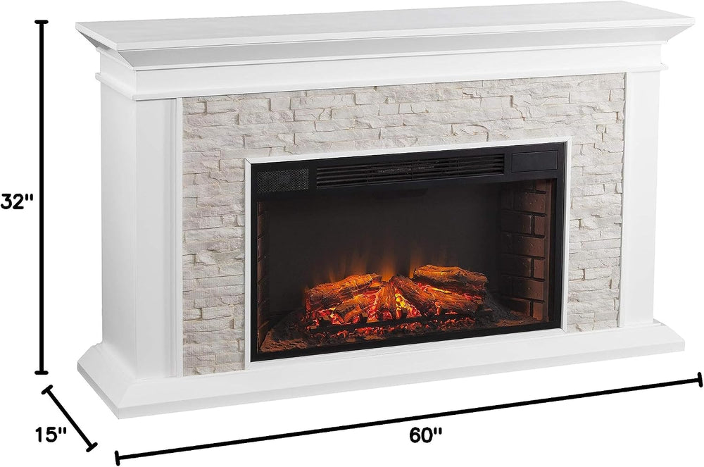 SEI Furniture Canyon Heights Faux Stacked Stone Electric Fireplace, White