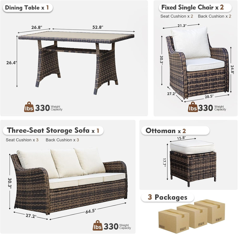 MEISSALIVVE 6 Pieces Outdoor Patio Furniture Set, Wicker Patio Conversation S...