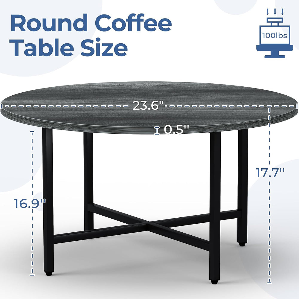 FAMIDGE Coffee Table, 23.6" Round Coffee Table, Gray Living Room Tables