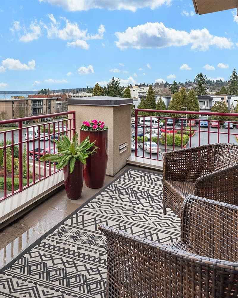 Outdoor Rug Carpet 9x12 ft, Flatweave Textured Outdoor Patio Rug Non Slip Ind...