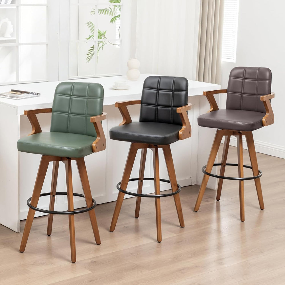 Swivel Counter Stools Set of 3 with Walnut Finish, Mid-Century Modern 26.7 In...
