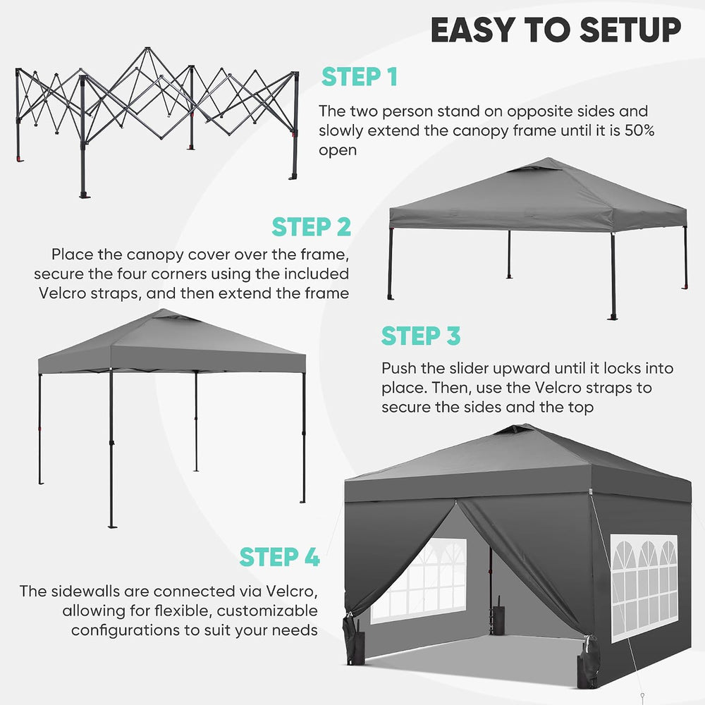 GDY 10x10 Pop Up Canopy Tent with 4 Sidewalls, Easy Set up, Outdoor Silver Co...