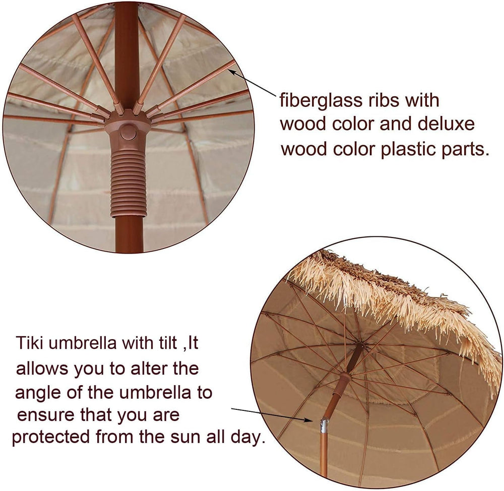 AMMSUN 7.5ft Hula Thatched Tiki Patio Beach Umbrella Hawaiian Style 10 Ribs U...