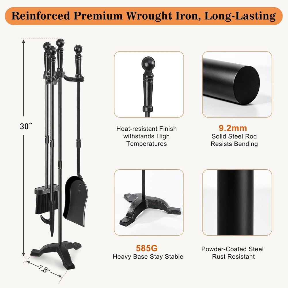 Gtongoko Fireplace Tools Set with Stand, 30-Inch Heavy Duty Steel