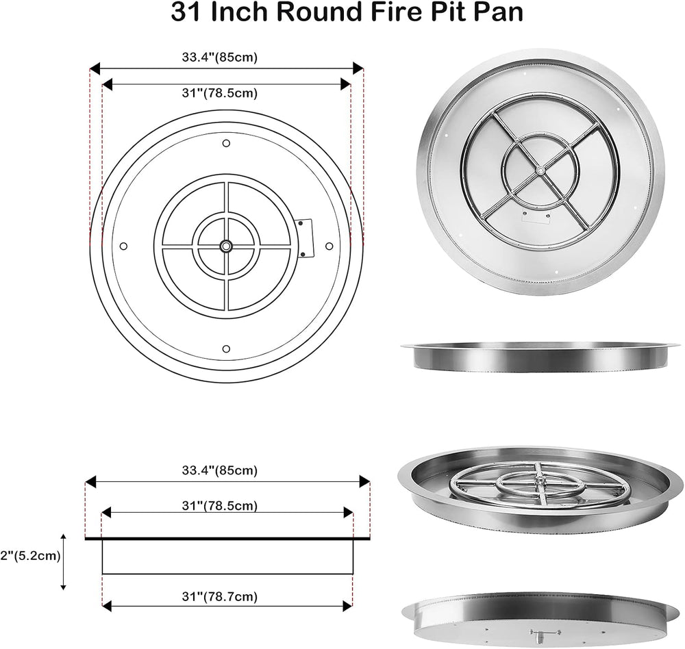 Stanbroil 31 Inch Drop-in Round Fire Pit with Spark Ignition Kit