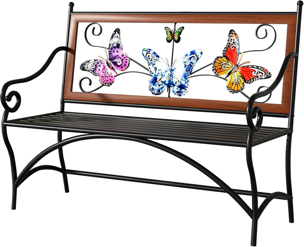 39.7" Outdoor Bench, Garden Bench, Patio Bench with Armrest, Slatted Sea...