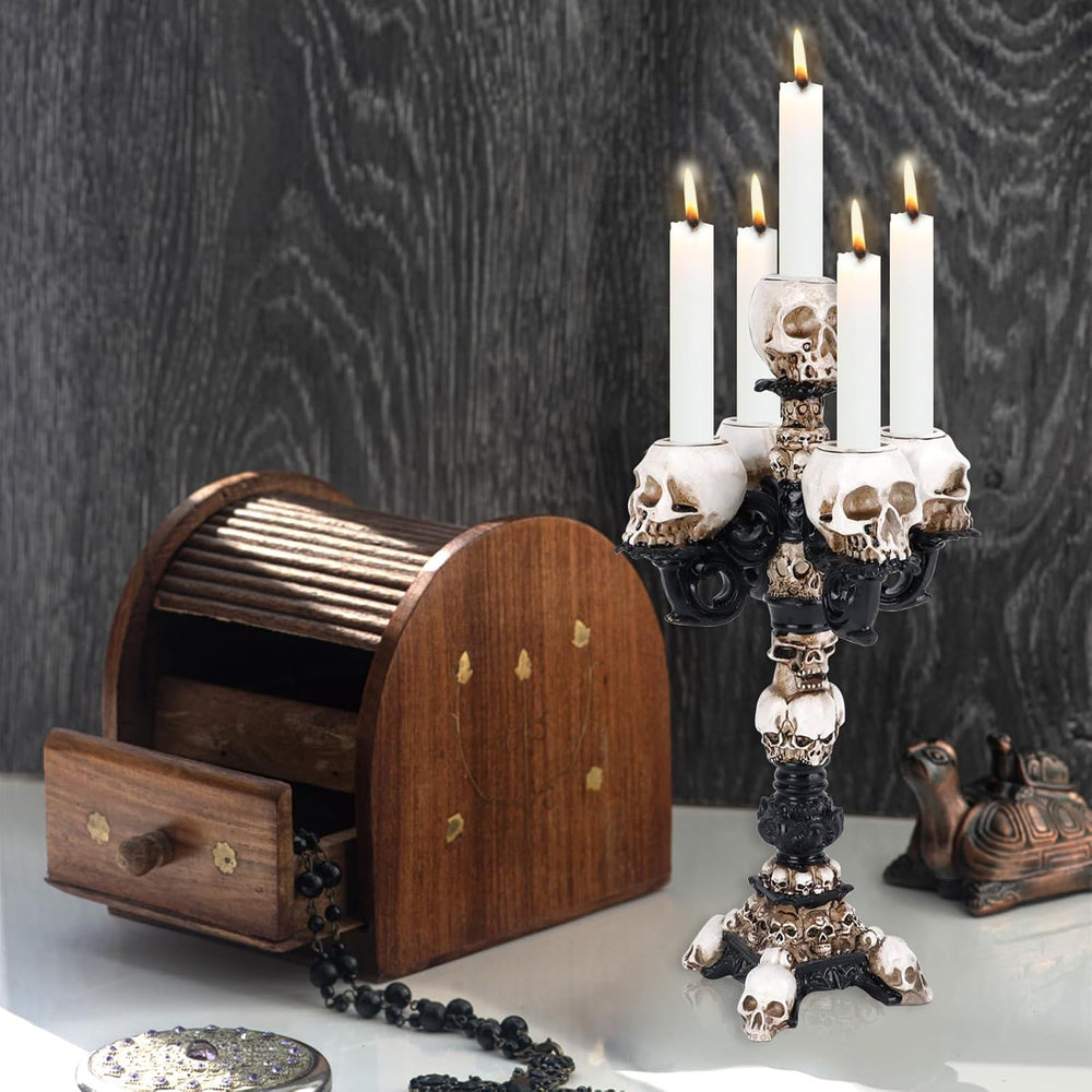 Skull Candle Holder for Halloween Decoration, Resin Gothic Skeleton Head Cand...