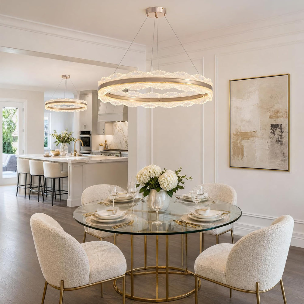 Gold Chandelier 31.5" Modern Ring Chandelier, Dimmable LED Chandeliers w...