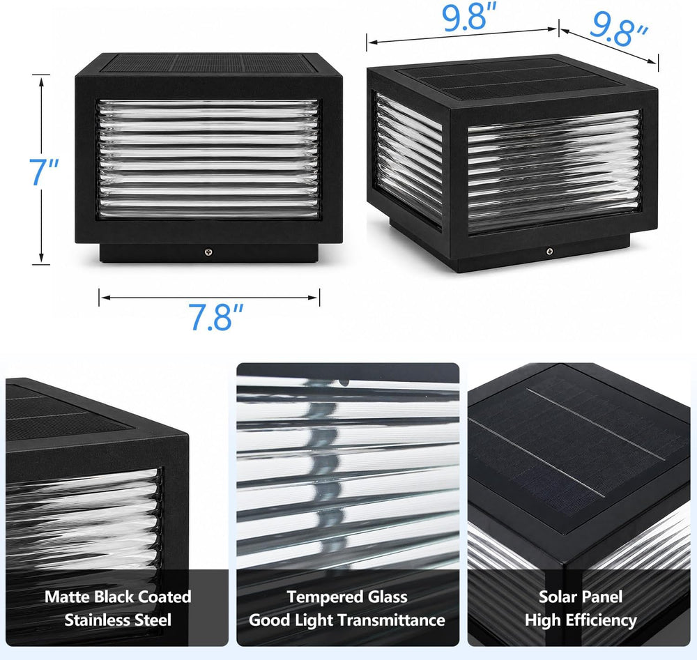 Solar Post Lights Outdoor, 9.8" Square Large Column Light with RC