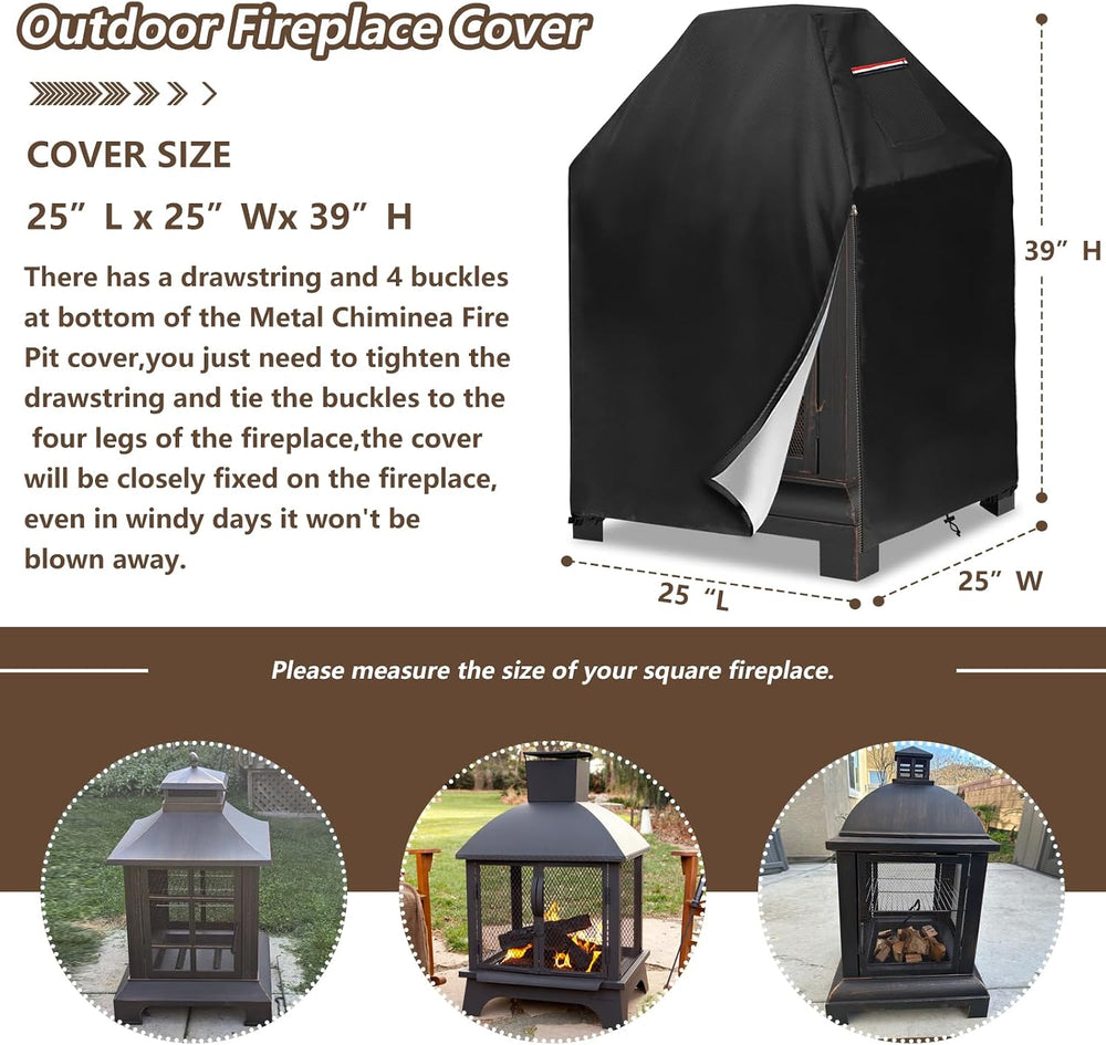 Outdoor Fireplace Cover,Heavy Duty 600D Square Chiminea Fireplace Cover,Pagod...