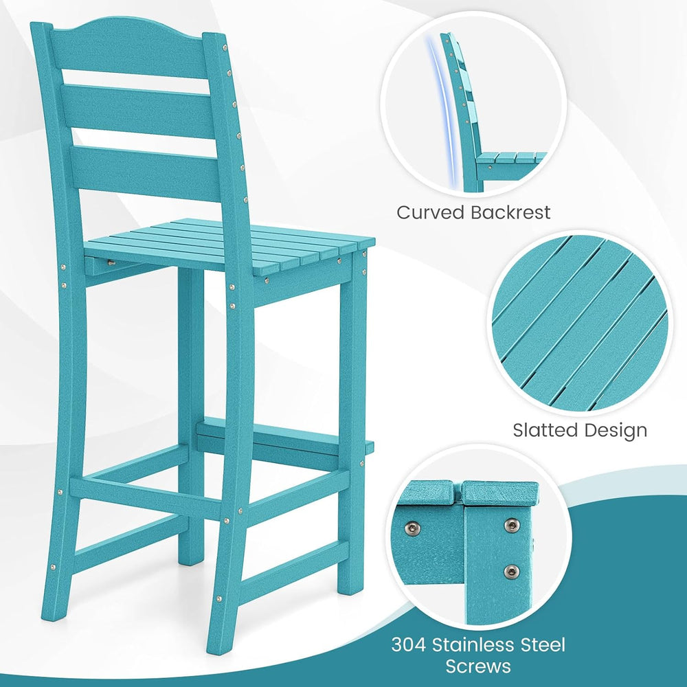 Tangkula Patio HDPE Barstool, Outdoor High Top Bar Chair w/Backrest & Foo...