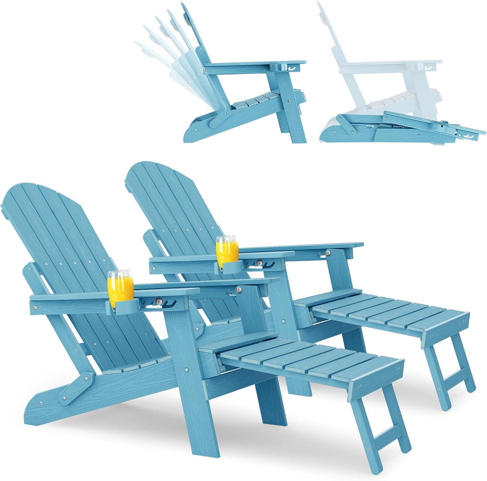 YEFU Adjustable Adirondack Chair with Footrest,All-Weather, Set of 2,Blue