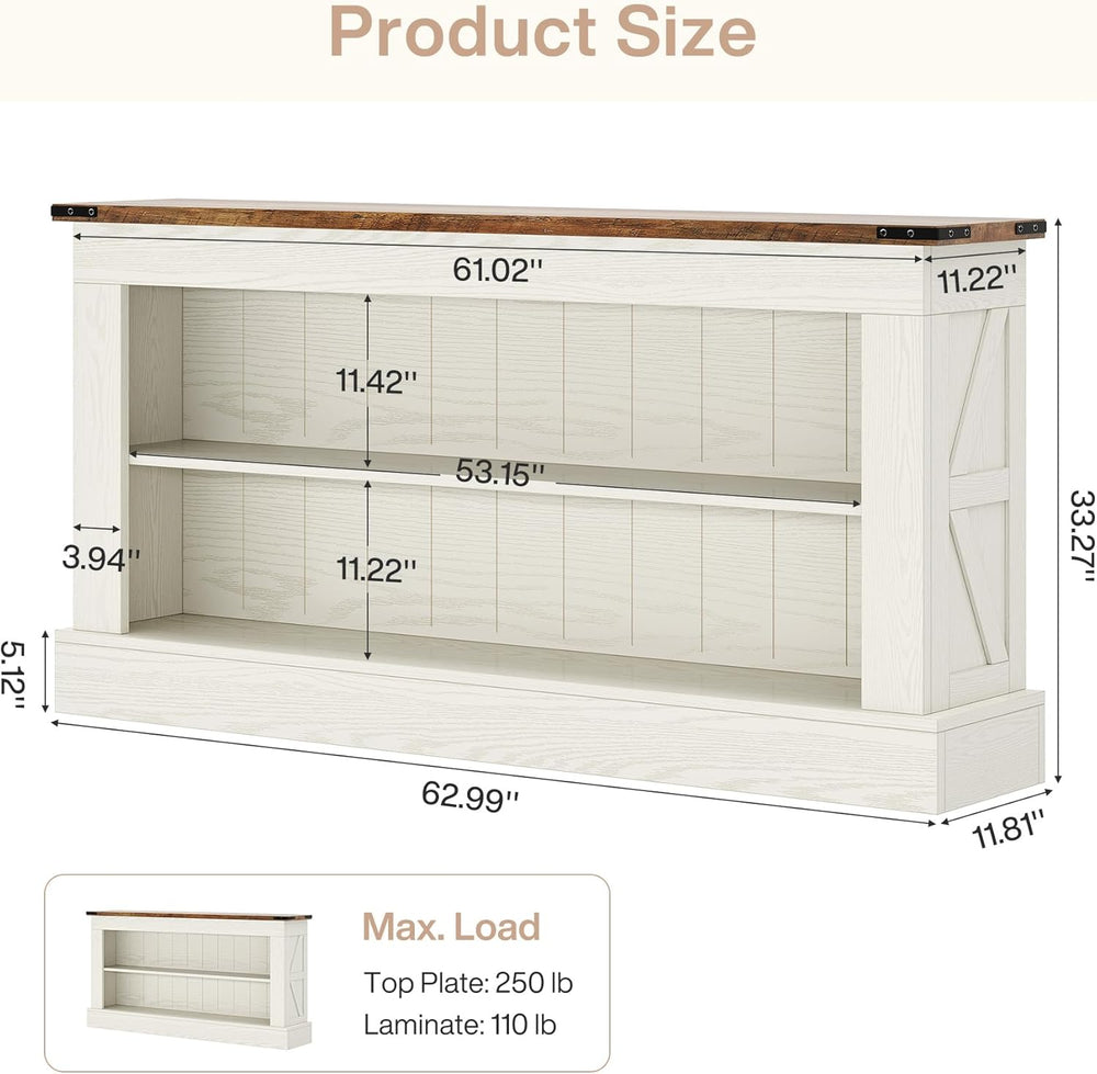 Tribesigns 63" Console Table, 3-Tier Entryway Table with Storage Shelves