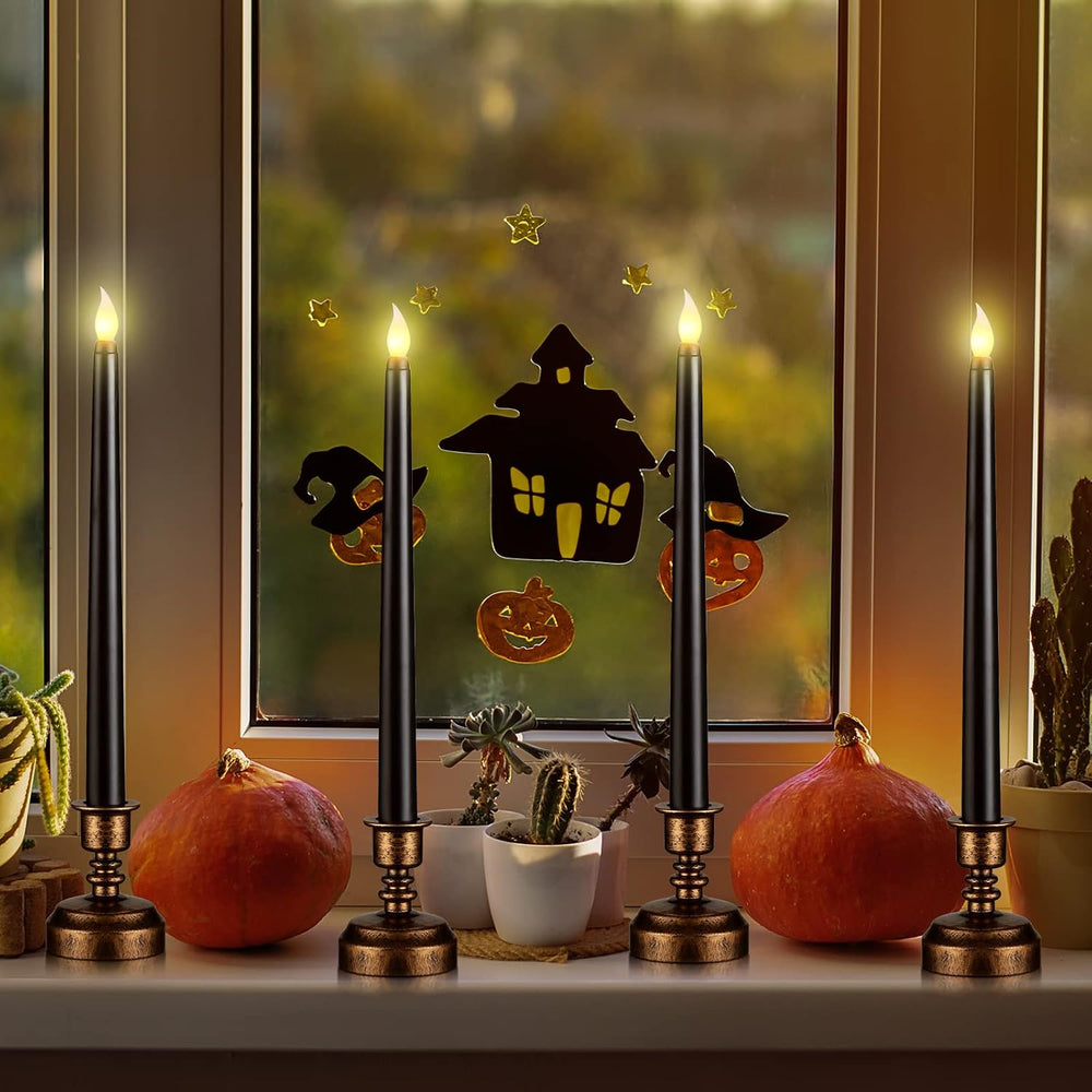 Fumete 16 Pcs Halloween Black Flameless Candles, with Gold Base