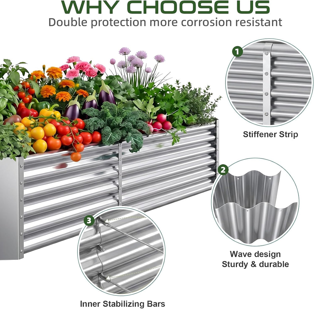 AHEONLAR 2 Pack 8×4×1.5ft Galvanized Raised Garden Beds Outdoor, Rectangle St...