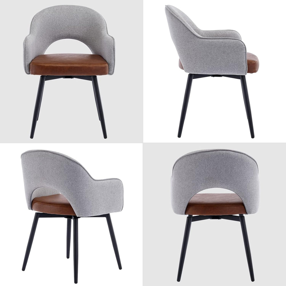 DUOMAY Modern Swivel Dining Chairs Set of 6, Linen & Faux Leather Upholst...