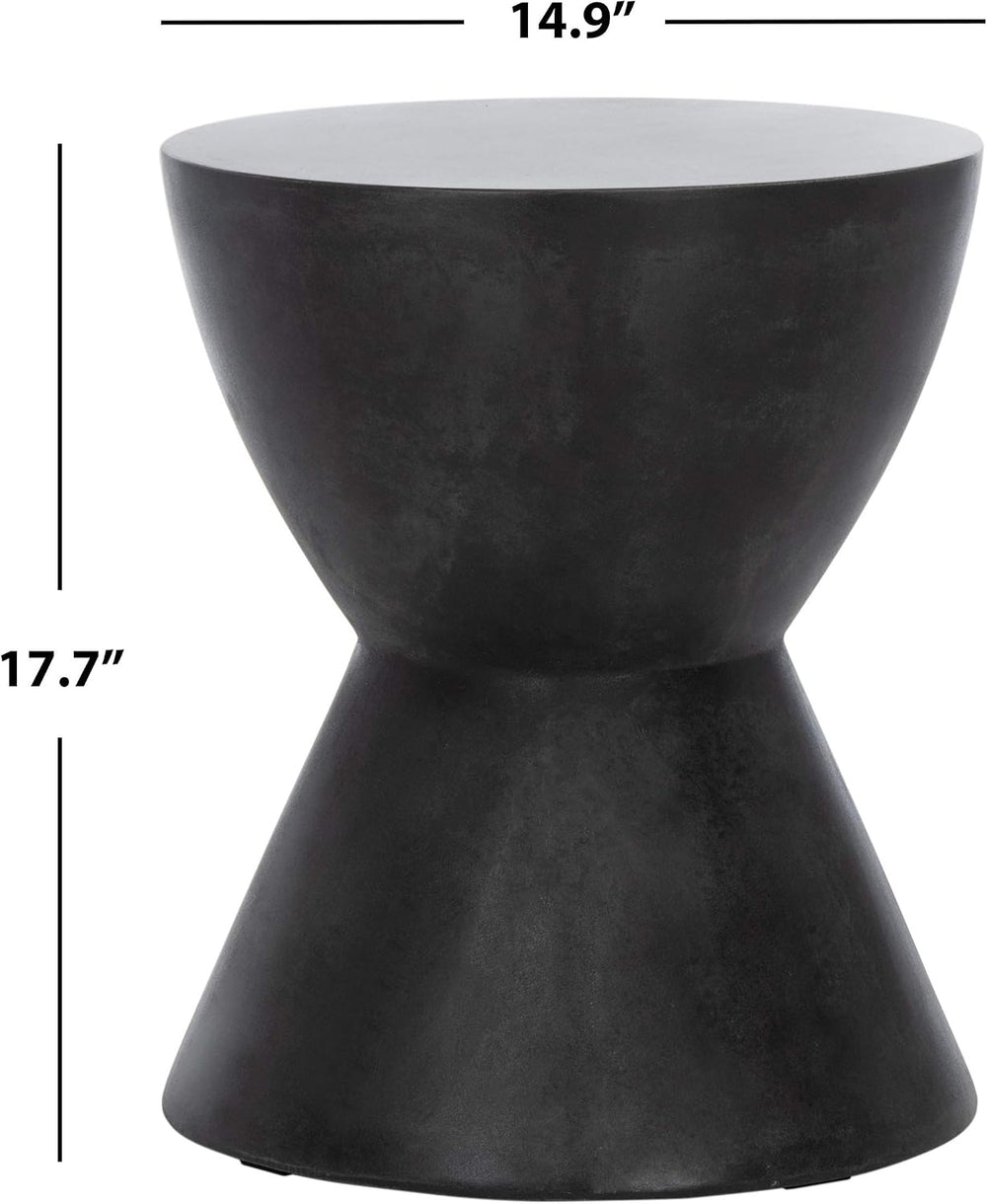 SAFAVIEH Outdoor - Athena Accent Stool - Black Concrete - Sculptural Drum Des...
